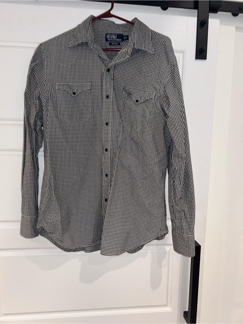 Polo men pearl snap.  Black and white checkered